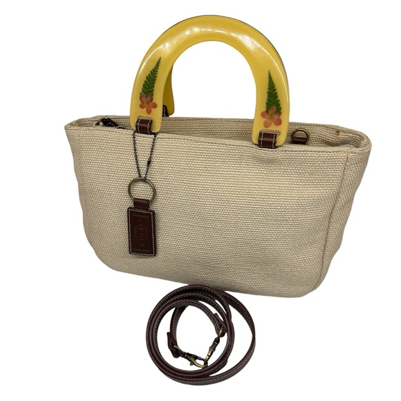 Vintage 90s Relic by Fossil Cream Woven Straw Purse w Dried Flower Resin Handles - Picture 2 of 15